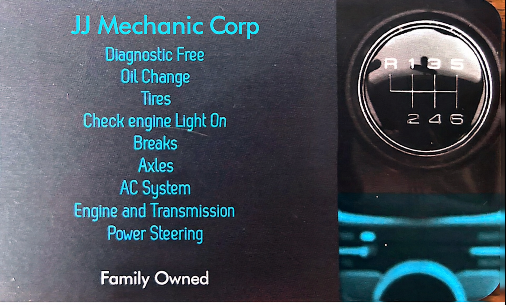 JJ Mechanic Corp services card